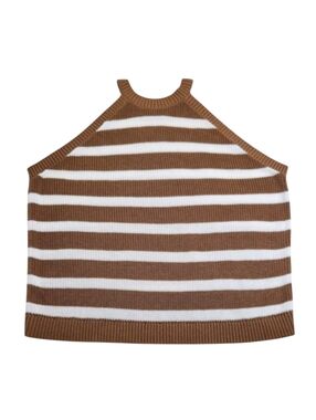 OLD NAVY Knit Shaker Sleeveless Striped Halter Top Bourbon Tan & White 3X
